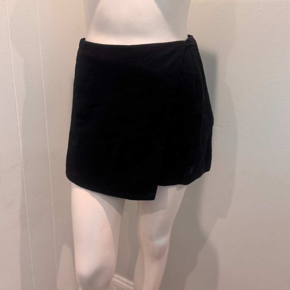 Abercrombie & Fitch Black Linen Blend Wrap Front Mini Skort Chic  | XS